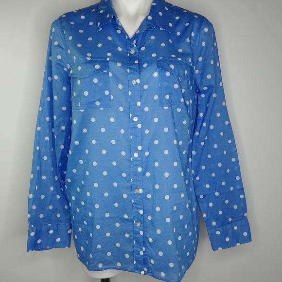 Blue and White Dot Print Top